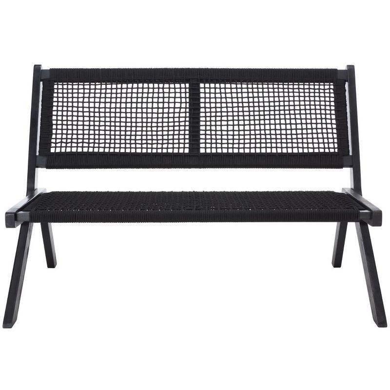 Kobina 49" Black Wood and Rope Outdoor Folding Bench