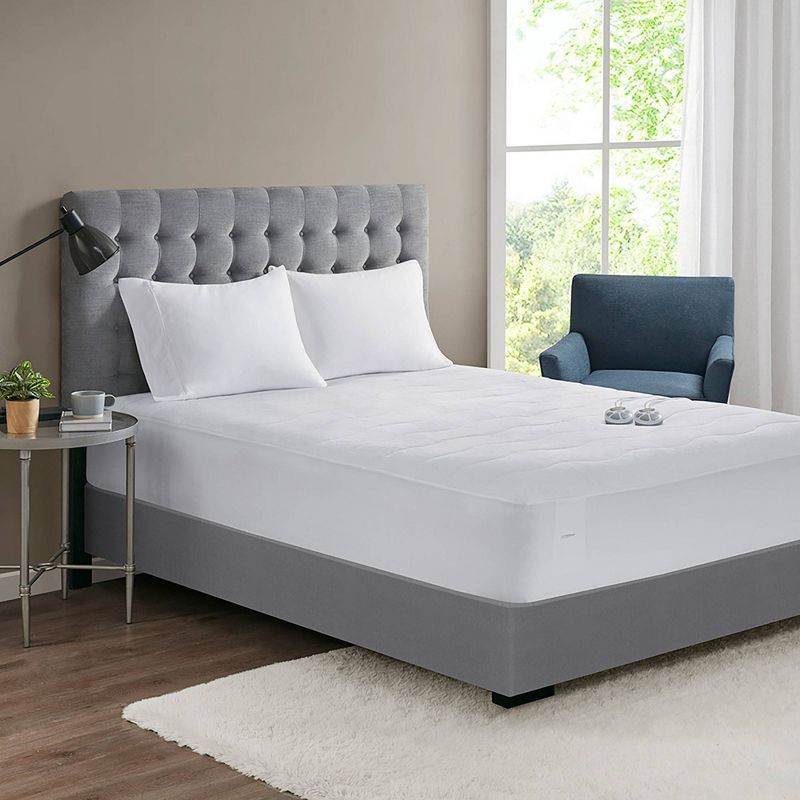 Twin White Plush Heated Mattress Pad