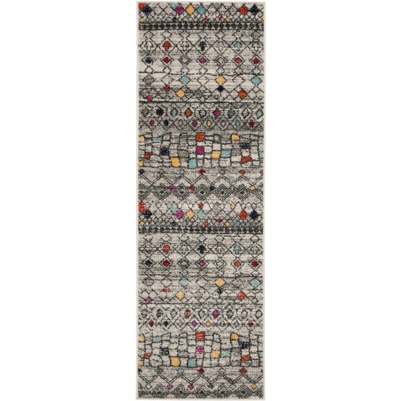 Light Grey and Fuchsia Moroccan Boho Runner Rug