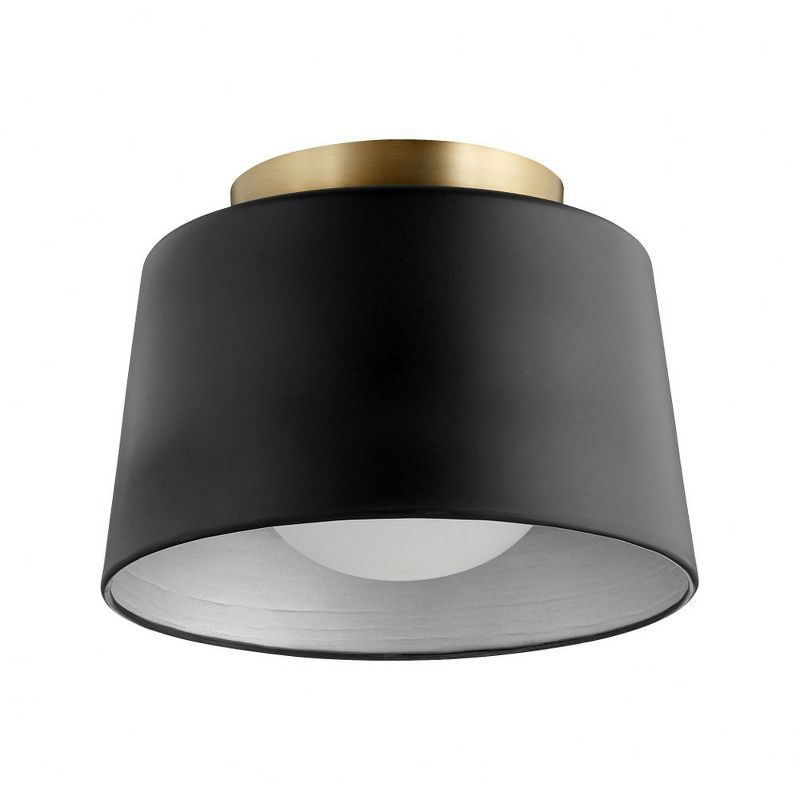 Quorum Matte White Glass & Black Brass 7.5" Indoor/Outdoor Ceiling Light