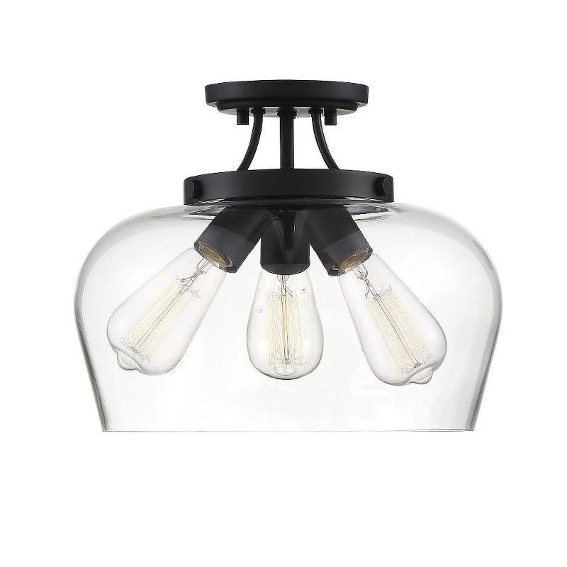 Octave Black Semi-Flush Mount Ceiling Light with Clear Glass Shade