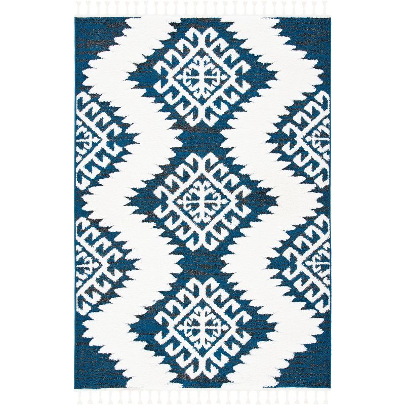 Ivory and Navy Diamond Shag Rectangular Area Rug