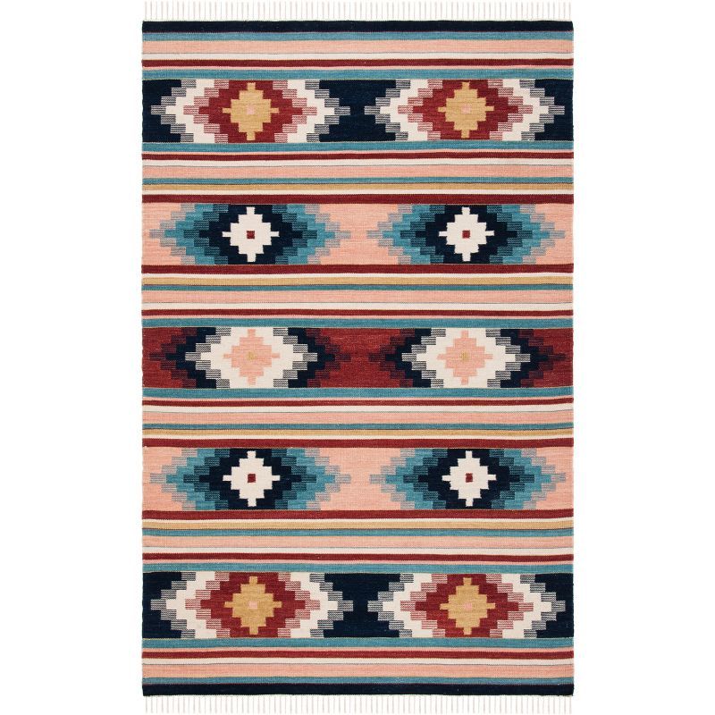 Handmade Blue and Pink Wool Tribal Area Rug, 3' x 5'