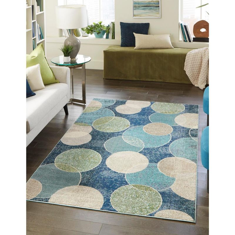 Navy Blue Abstract Synthetic 4' x 6' Stain-Resistant Rug