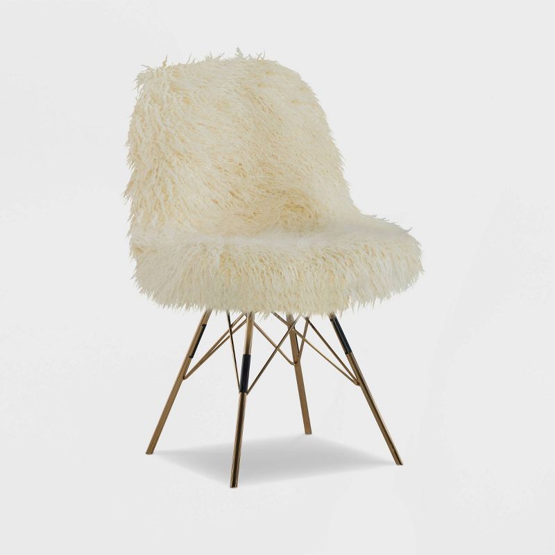 Remy White Faux Fur Slipper Chair with Gold Metal Base