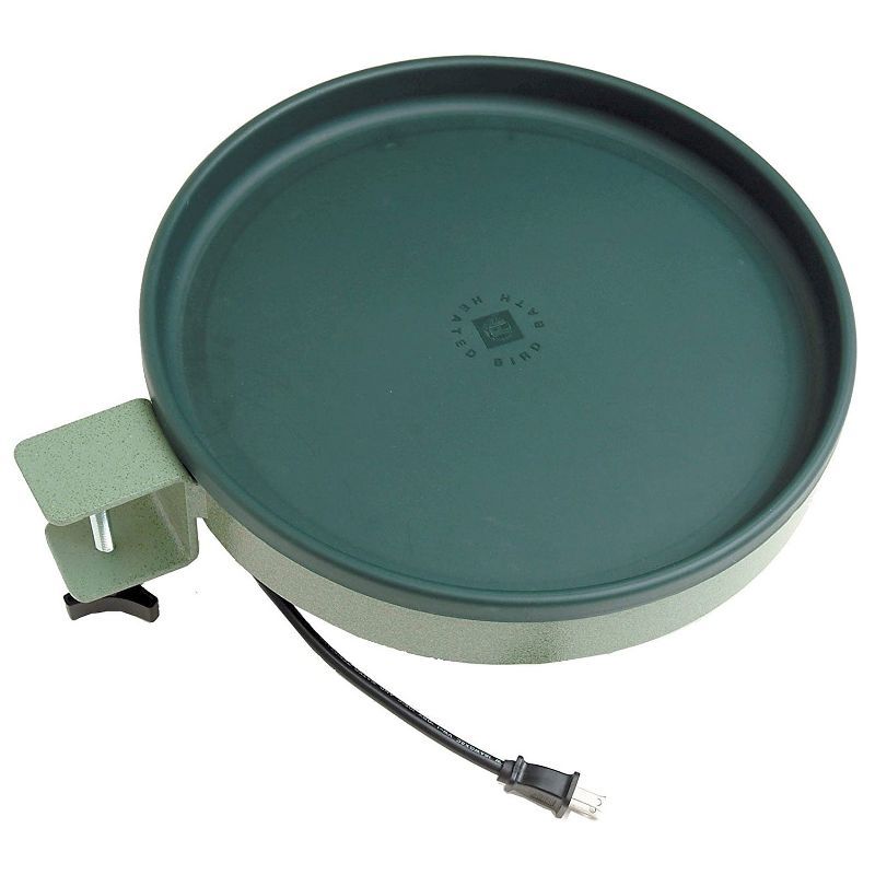 Green Plastic 14-Inch Heated Outdoor Birdbath