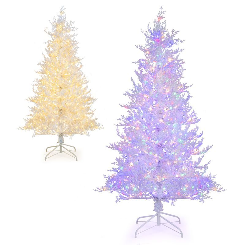 6ft White Snow-Flocked Pine Christmas Tree with LED Lights