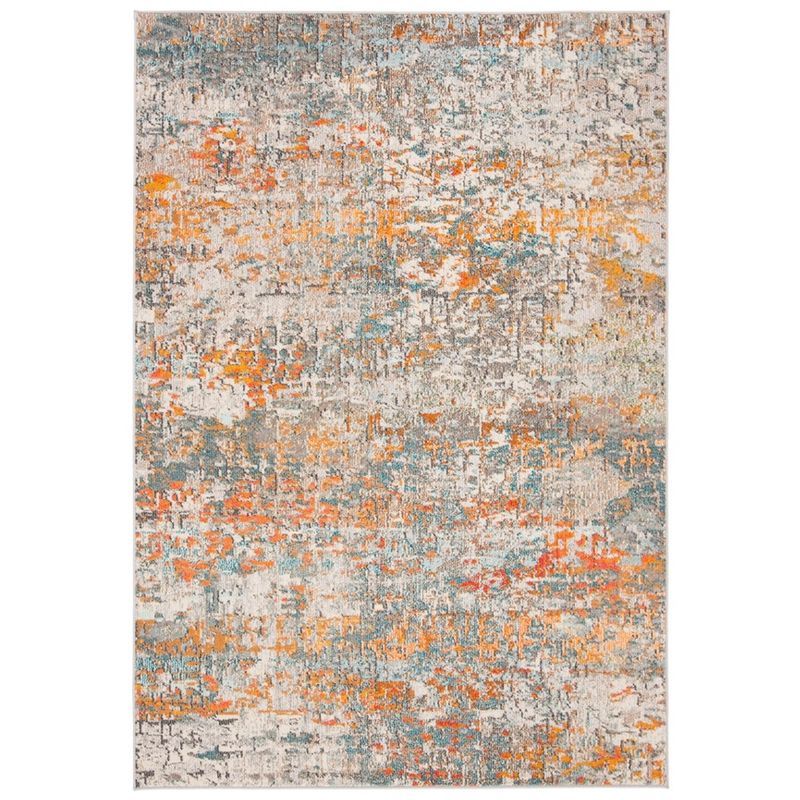 Grey and Orange Abstract Synthetic Area Rug, 5'3" x 7'6"