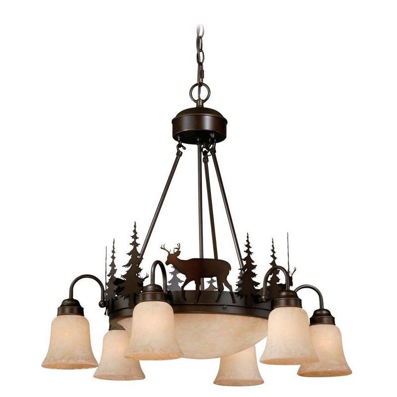 Rustic Deer Silhouette 9-Light Chandelier in Burnished Bronze