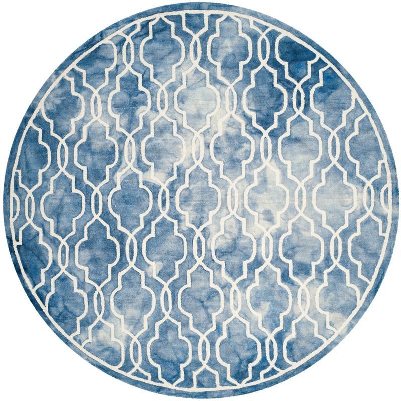 Blue and Ivory Round Hand-Tufted Wool Area Rug