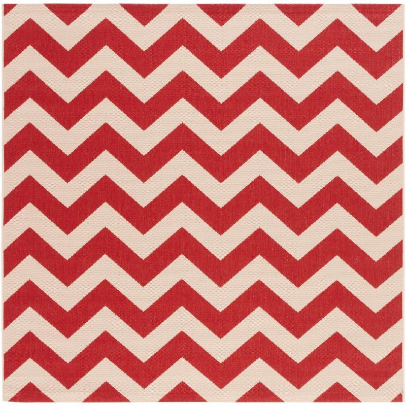 Red 4' x 4' Square Synthetic Flat Woven Reversible Rug