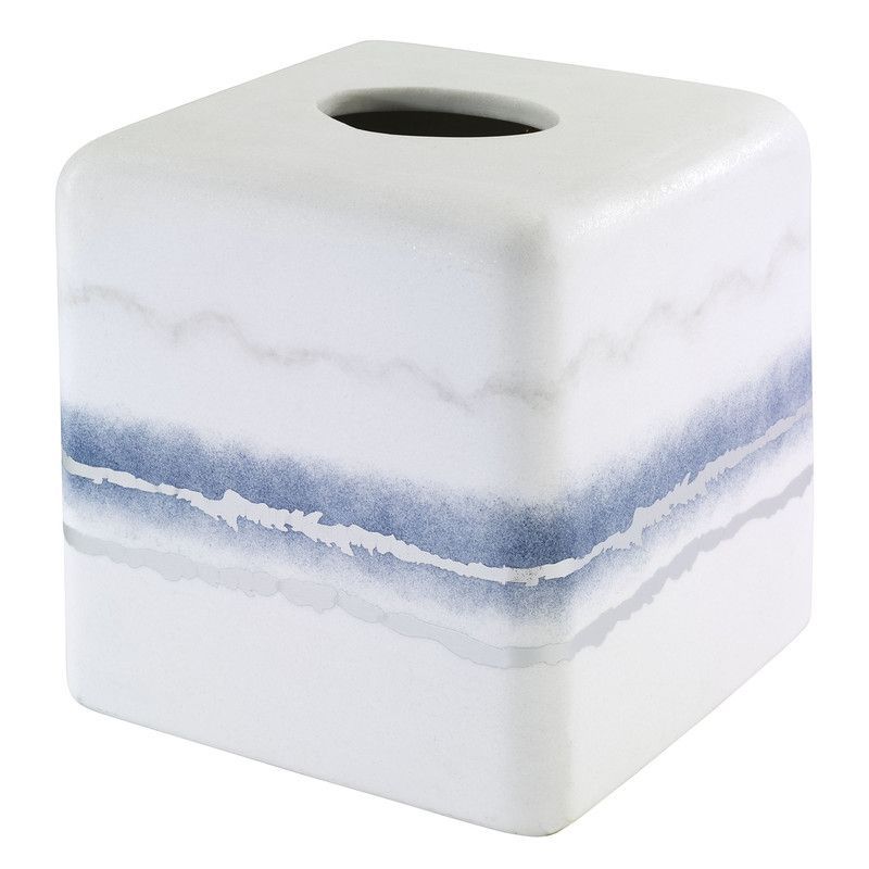 Matte White and Blue Marble Resin Tissue Box Cover