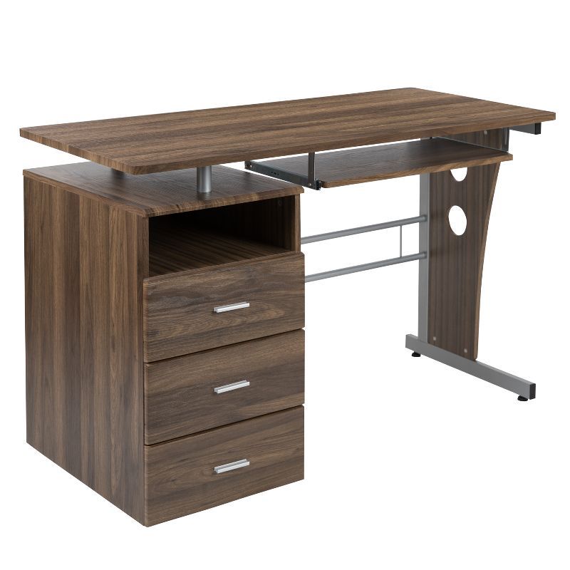 Rustic Walnut Executive Desk with Drawer and Keyboard Tray