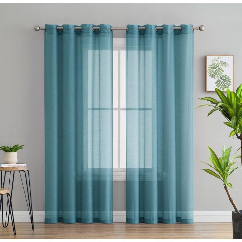 Aqua Blue Teal Sheer Polyester Grommet Window Panels, 54" x 84"