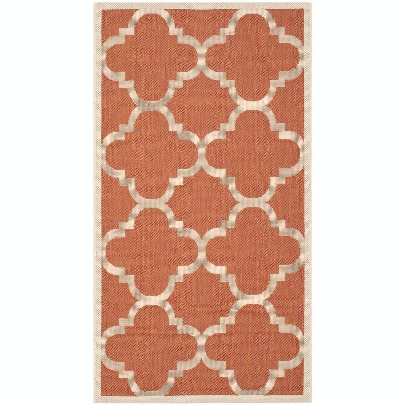 Terracotta and Beige Rectangular Synthetic Outdoor Rug