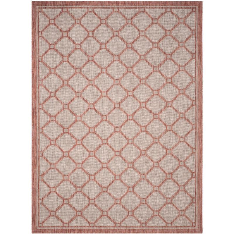 Elegant Red & Beige Rectangular Easy-Care Outdoor Rug