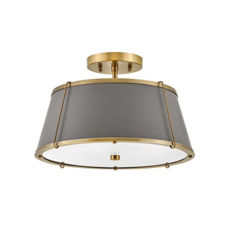 Elegant Transitional 2-Light Drum Semi-Flush Mount in Lacquered Dark Brass