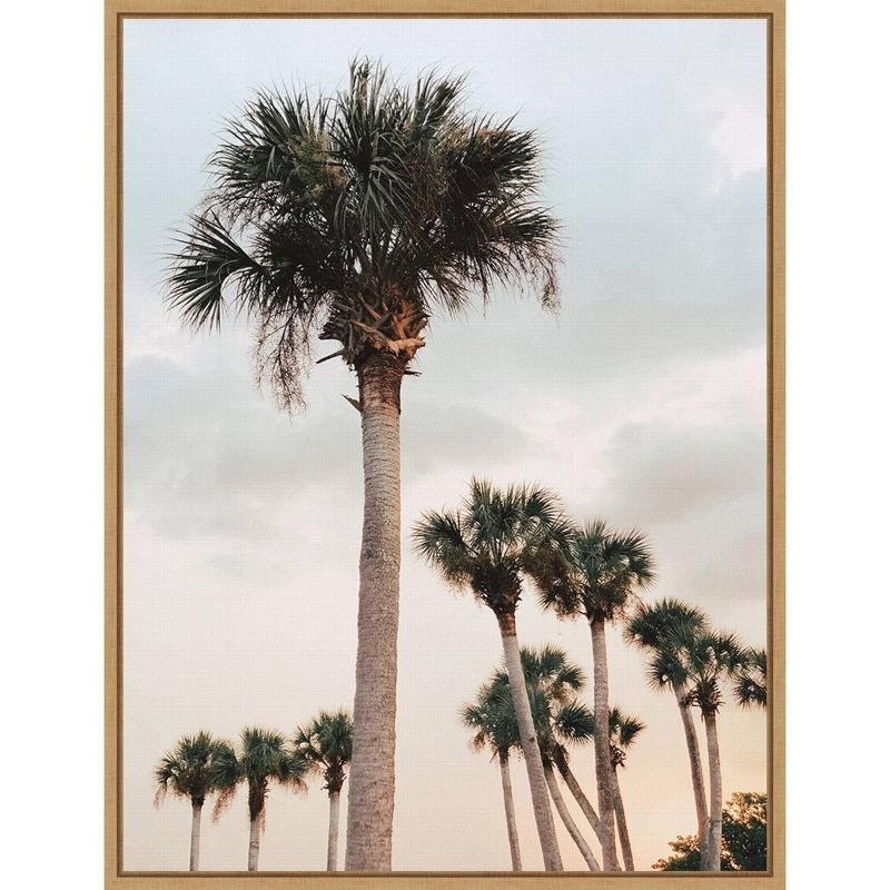 Tall Palms Framed Canvas Wall Art in Natural Maple