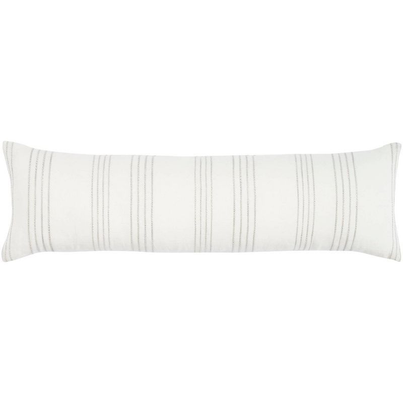 White and Grey Striped Cotton Linen Lumbar Pillow 12" x 40"