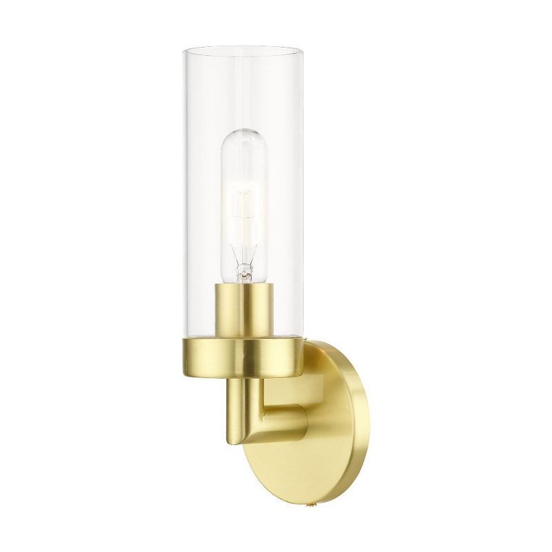 Urban Elegance Satin Brass Dimmable Sconce with Clear Glass