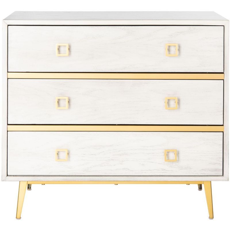 Katia White Wash and Gold 3-Drawer Transitional Chest