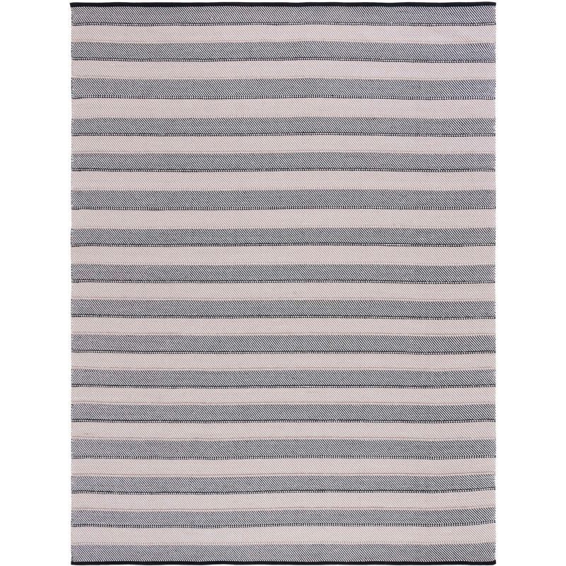 Boho-Chic Ivory and Black Striped Kilim 5'x8' Wool-Cotton Rug