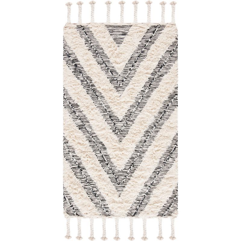 Hand-Knotted Black and Ivory Wool Area Rug, 3' x 5'