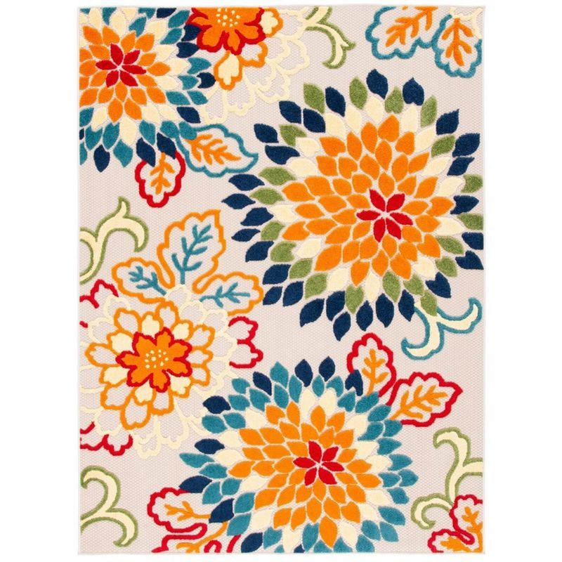 Ivory and Orange Floral Synthetic 8' x 10' Reversible Area Rug