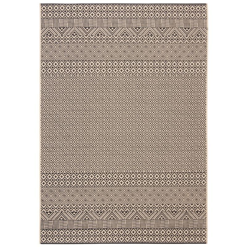 Beige and Black Rectangular Synthetic Indoor/Outdoor Area Rug