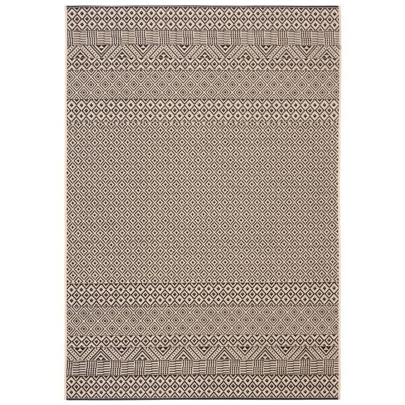 Modern Beige and Black Synthetic Indoor/Outdoor Area Rug - 5'3" x 7'7"