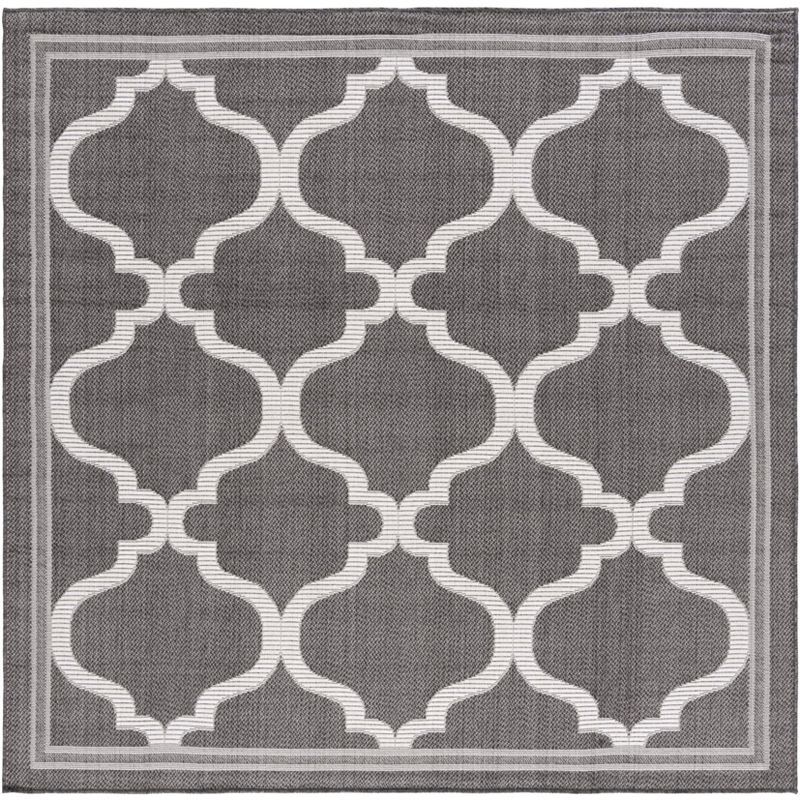 Ivory and Charcoal Geometric Square Indoor/Outdoor Rug