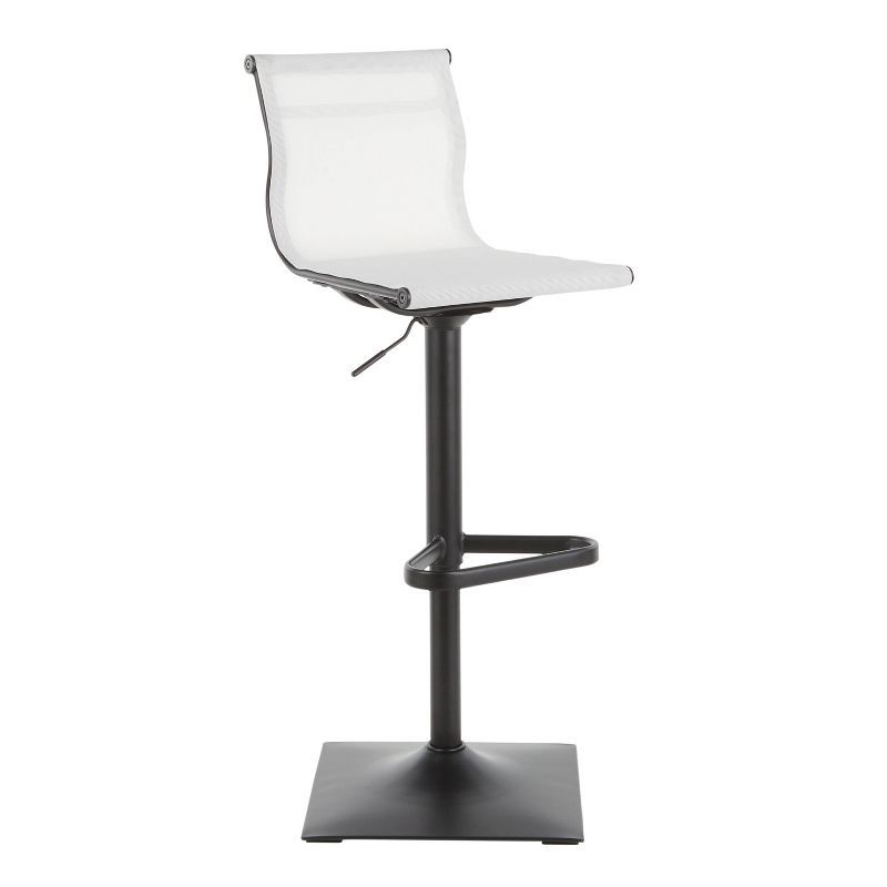 Mirage 47'' Adjustable Swivel Barstool in Black Metal and White Mesh