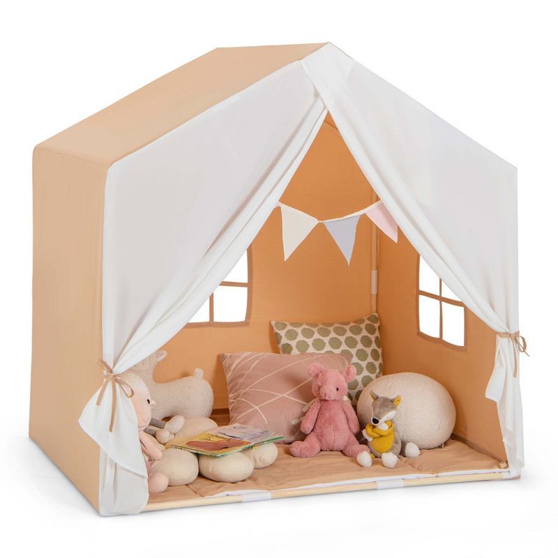 Orange and White Kids Play Tent with Washable Mat