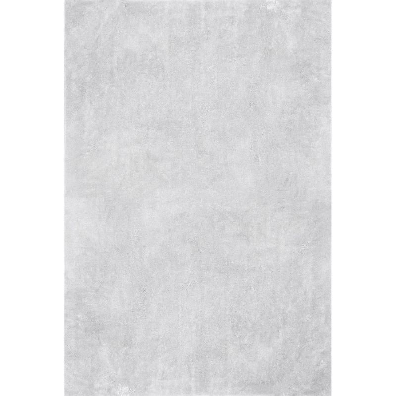 Light Grey Solid Shag 5'x8' Washable Synthetic Area Rug