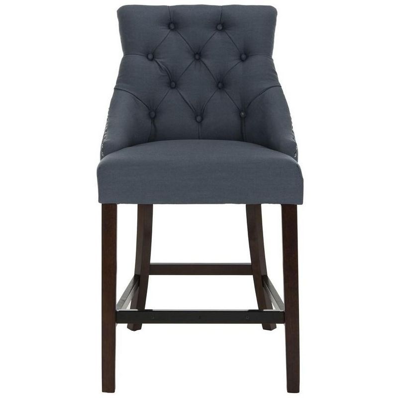 Elegant Navy Tufted Wingback Counter Stool with Chrome Detail, Set of 2