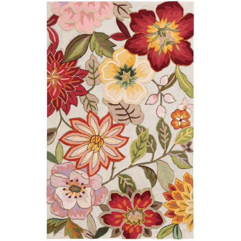 Ivory Floral Tufted Large Synthetic Area Rug - Easy Care