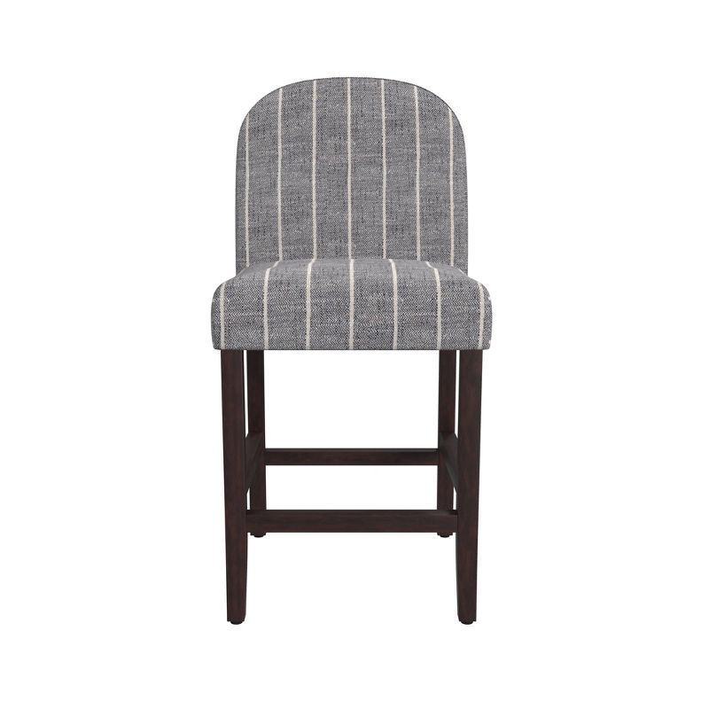 Midnight Stripe Upholstered Counter Stool with Dark Walnut Wood Legs