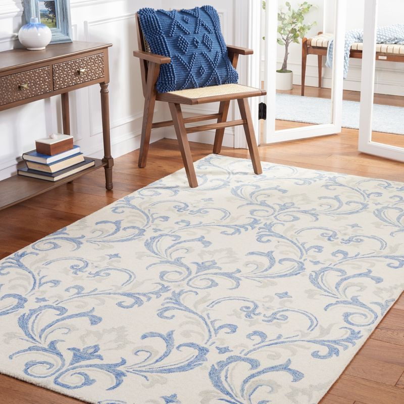 Ivory and Blue Handmade Tufted Wool Rug, 3' x 5'