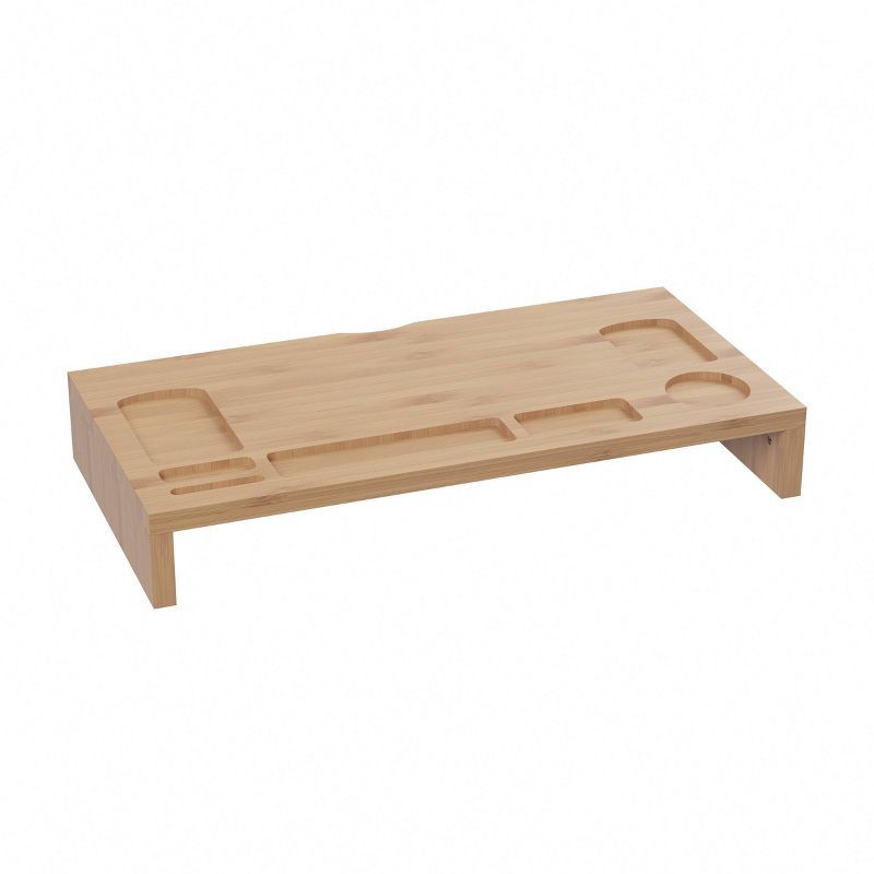 Natural Bamboo Monitor Stand with Organizer Compartments