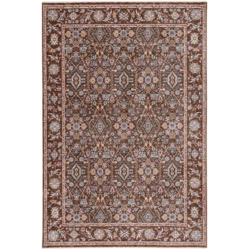 Crimson Brown and Blue Power Loomed Area Rug