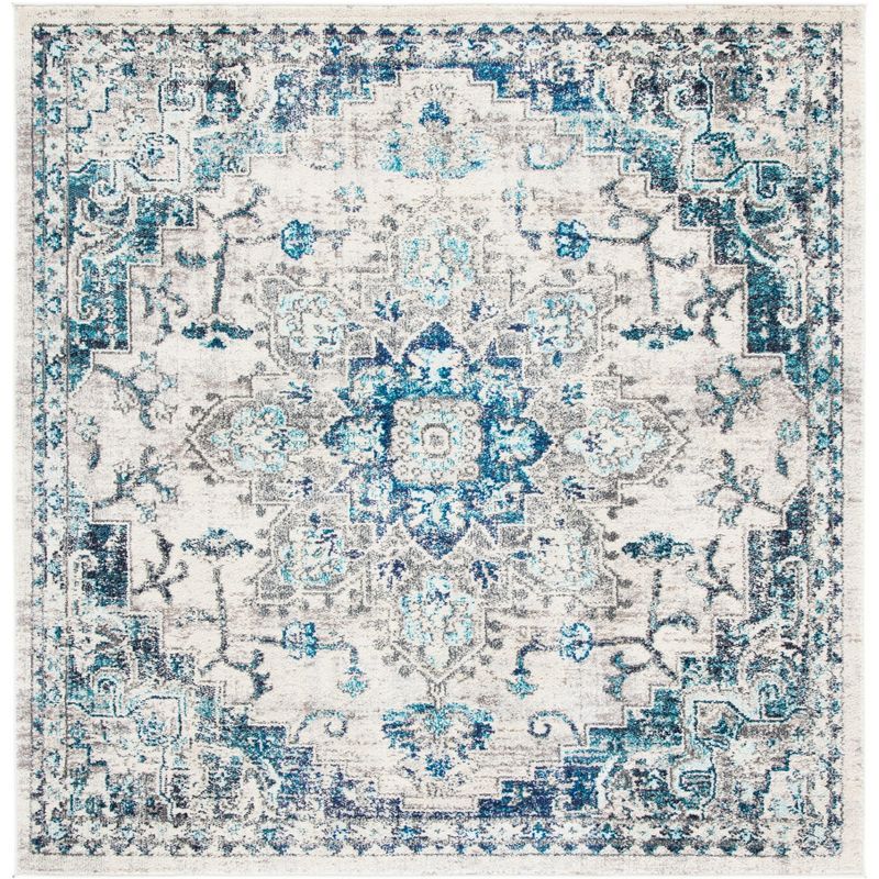 Ivory Square Easy-Care Synthetic Hand-Knotted Area Rug - 3' x 3'