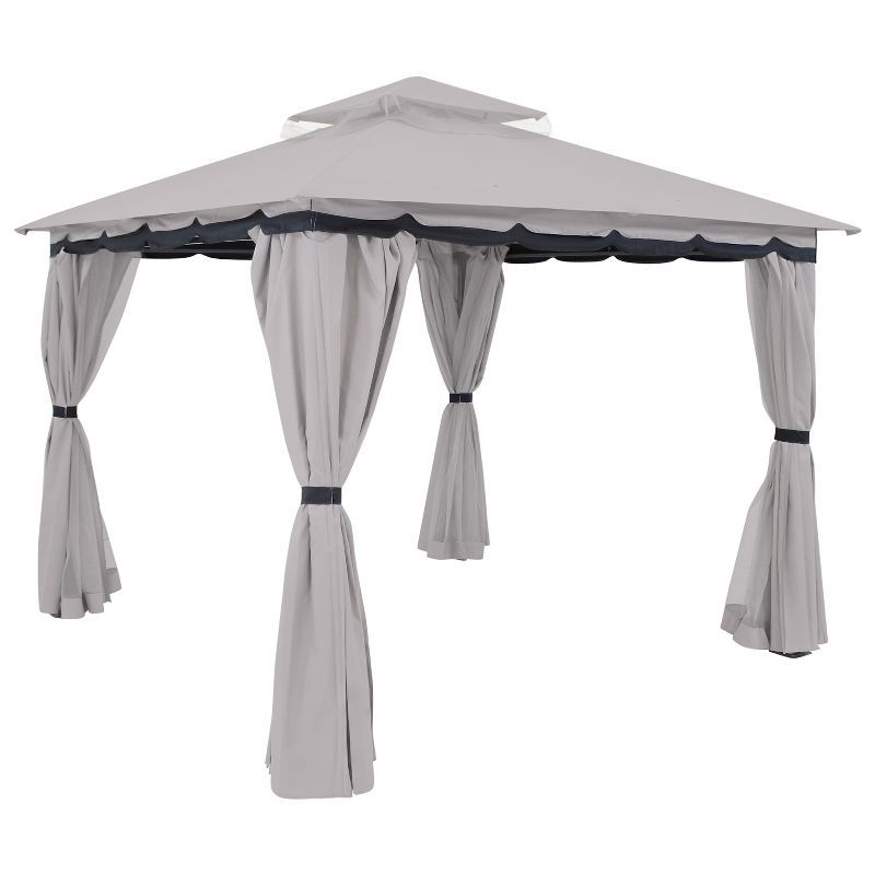 Gray 10' x 10' Soft-Top Patio Gazebo with Screens and Privacy Walls