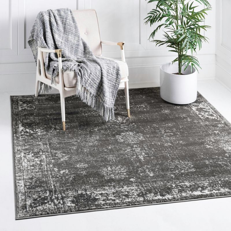 Handmade Dark Grey Stain-Resistant Square Area Rug