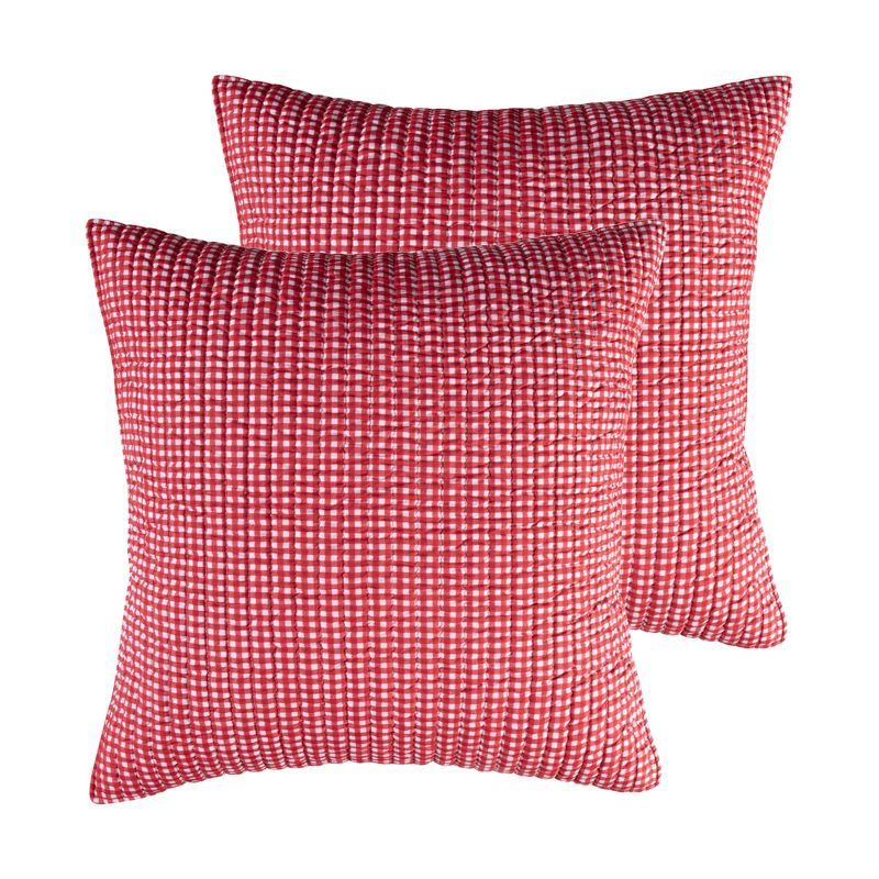 Red and White Gingham Cotton Polyester Euro Sham Set