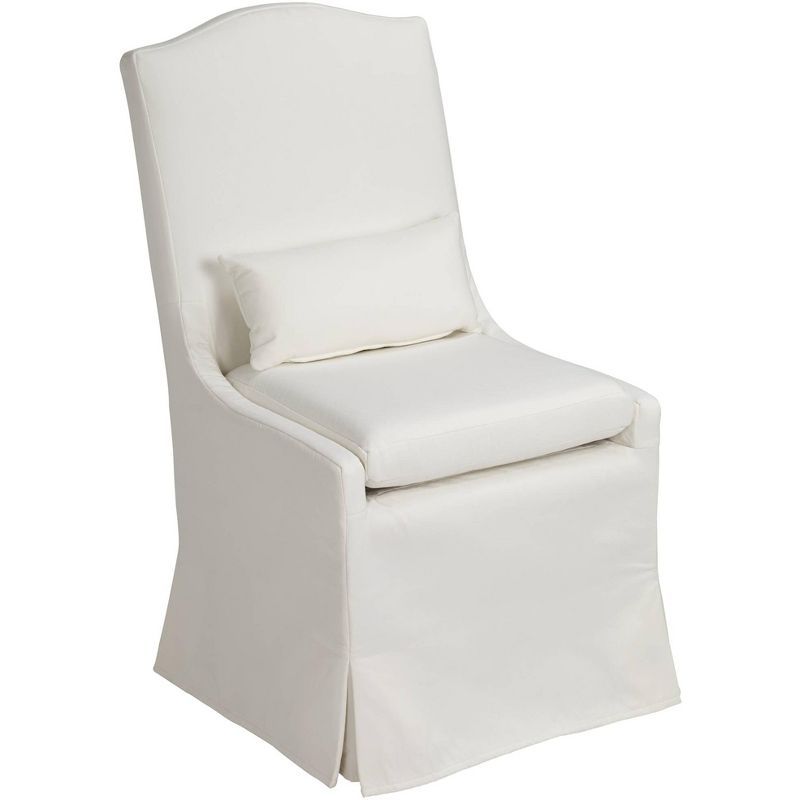 Beige Upholstered Slipcover Dining Chair with Lumbar Pillow