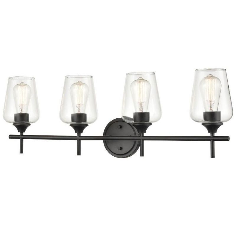 Ashford Matte Black 4-Light Vanity Fixture with Glass Shades