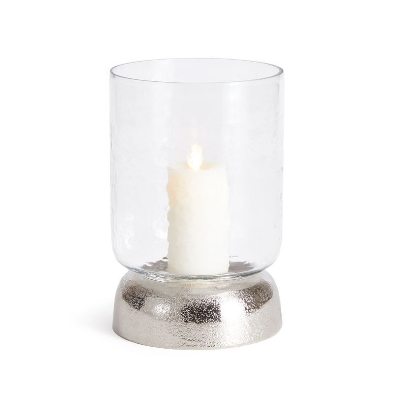 Chrome and Glass Hammered Hurricane Candle Holder