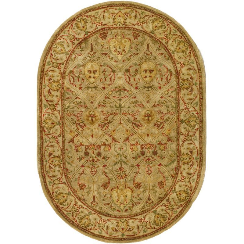 Moss and Beige Oval Hand-Tufted Wool Area Rug