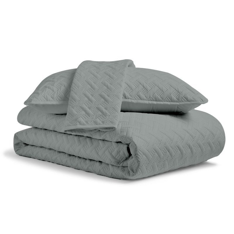 Gray Twin Basket Weave Bamboo Rayon Quilt Set