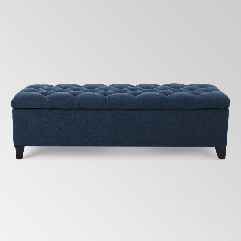 Charleston Dark Blue Tufted Storage Ottoman with Birch Legs